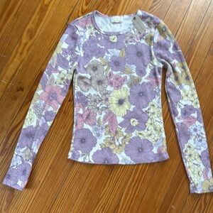 NWT Anthropologie T.la muted pastel floral long sleeve thermal ribbed shirt, XS